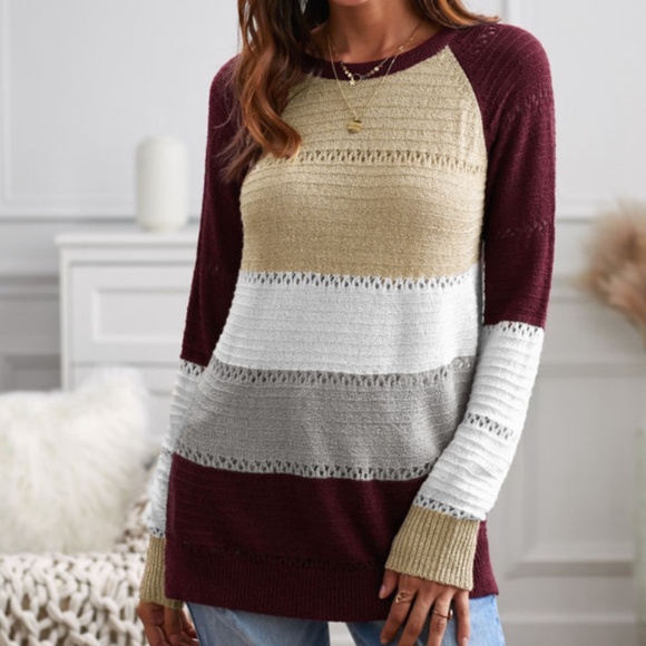 NWOT Knitted Colorblock Long Sleeve Sweater(2-38-A15) - Picture 2 of 7